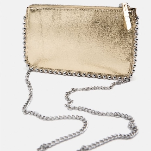 Zara Handbags - NWT Zara Gold Studded Crossbody Wallet Bag